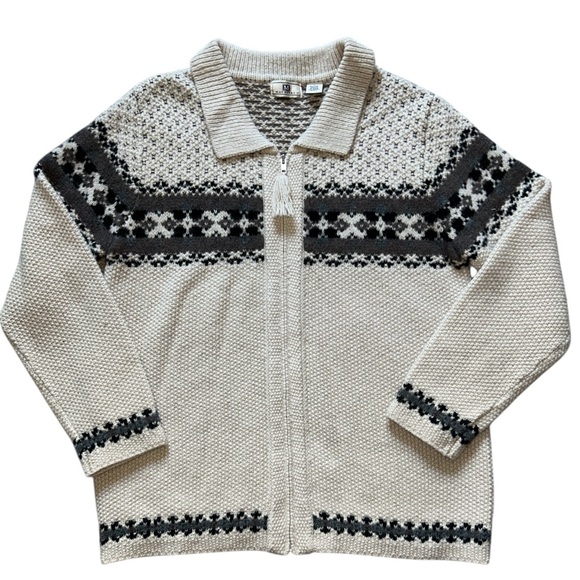 Vintage Maurices Shetland Wool Fair Isle Full Zip Cardigan Sweater Womens Size L - Picture 1 of 7
